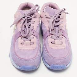 Pre Owned Chanel Purple/Pink Suede CC Low Top Sneakers Size 38.5