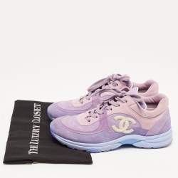 Pre Owned Chanel Purple/Pink Suede CC Low Top Sneakers Size 38.5