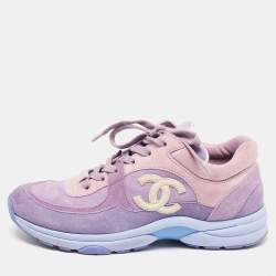 Pre Owned Chanel Purple/Pink Suede CC Low Top Sneakers Size 38.5