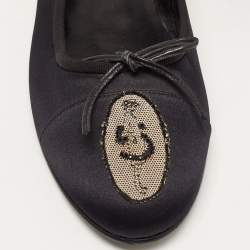 Pre Owned Chanel Black Satin Ballet Flats Size 41