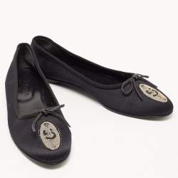 Pre Owned Chanel Black Satin Ballet Flats Size 41