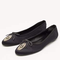 Pre Owned Chanel Black Satin Ballet Flats Size 41