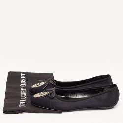 Pre Owned Chanel Black Satin Ballet Flats Size 41