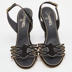 Chanel Black Suede Cut Out CC Slingback Sandals Size 39