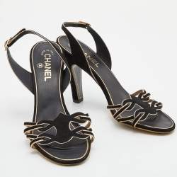 Chanel Black Suede Cut Out CC Slingback Sandals Size 39