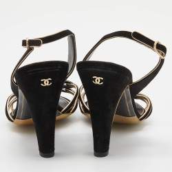 Chanel Black Suede Cut Out CC Slingback Sandals Size 39