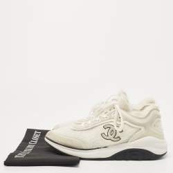 Pre Owned Chanel Two Tone Suede and Knit Fabric CC Low Top Sneakers Size 38