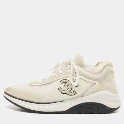 Chanel Two Tone Suede and Knit Fabric CC Low Top Sneakers
