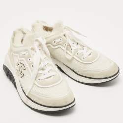 Pre Owned Chanel Two Tone Suede and Knit Fabric CC Low Top Sneakers Size 38