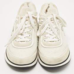 Pre Owned Chanel Two Tone Suede and Knit Fabric CC Low Top Sneakers Size 38