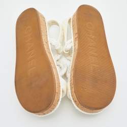 Pre Owned Chanel Ivory Cord and Leather Cork Flat Slingback Sandals Size 41