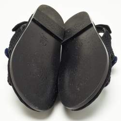 Pre Owned Chanel Multicolor Knit Fabric and Leather Velcro Dad Sandals Size 40.5
