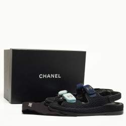 Pre Owned Chanel Multicolor Knit Fabric and Leather Velcro Dad Sandals Size 40.5