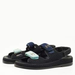 Pre Owned Chanel Multicolor Knit Fabric and Leather Velcro Dad Sandals Size 40.5