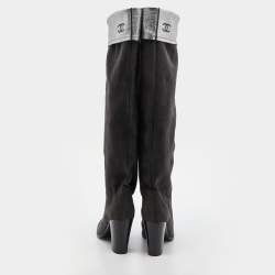 Chanel Grey Suede and Leather Knee Length Boots Size 38.5