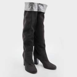 Chanel Grey Suede and Leather Knee Length Boots Size 38.5
