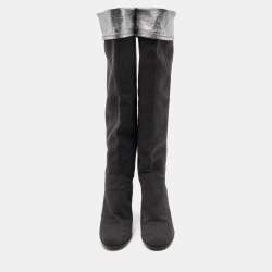 Chanel Grey Suede and Leather Knee Length Boots Size 38.5
