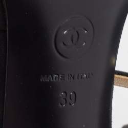 Chanel Black Suede CC Ankle Strap Sandals Size 39