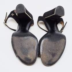Chanel Black Suede CC Ankle Strap Sandals Size 39