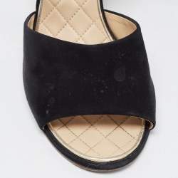 Chanel Black Suede CC Ankle Strap Sandals Size 39