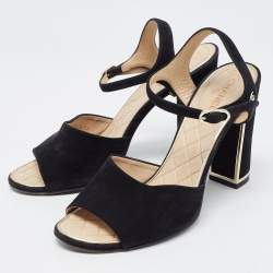 Chanel Black Suede CC Ankle Strap Sandals Size 39