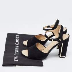 Chanel Black Suede CC Ankle Strap Sandals Size 39