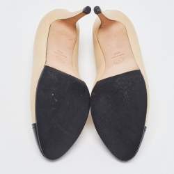 Pre Owned Chanel Beige/Black Leather CC Cap Toe Pumps Size 39