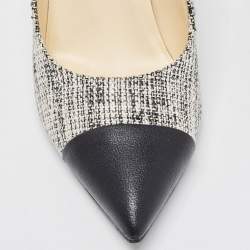 Pre Owned Chanel Black/White Tweed And Leather Cap Toe CC Pearl Heel Pumps Size 39