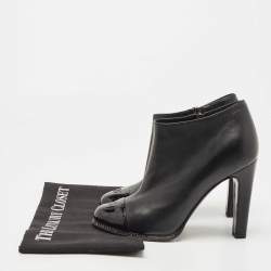 Chanel Black Leather and Patent CC Cap Toe Crystal Embellished Ankle Booties Size 37