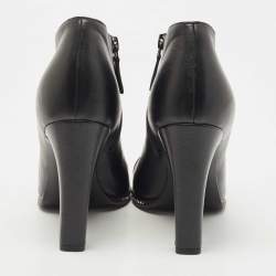 Chanel Black Leather and Patent CC Cap Toe Crystal Embellished Ankle Booties Size 37
