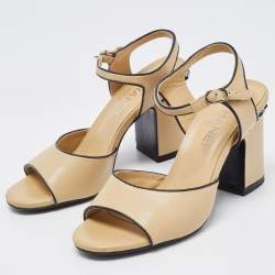 Chanel Beige Leather Chain Link CC Ankle Strap Sandals Size 38