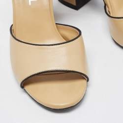 Chanel Beige Leather Chain Link CC Ankle Strap Sandals Size 38