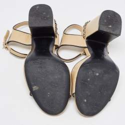 Chanel Beige Leather Chain Link CC Ankle Strap Sandals Size 38