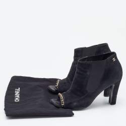 Chanel Black Suede Chain Detail Open Toe Booties Size 40.5