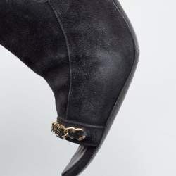 Chanel Black Suede Chain Detail Open Toe Booties Size 40.5