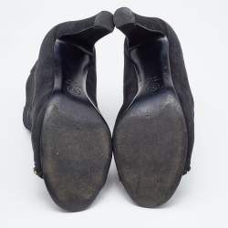 Chanel Black Suede Chain Detail Open Toe Booties Size 40.5