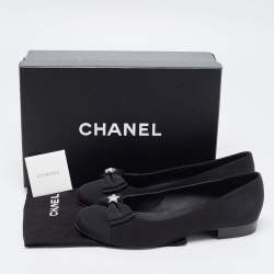Chanel Black Canvas CC Cap Toe Bow Ballet Flats Size 39