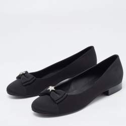 Chanel Black Canvas CC Cap Toe Bow Ballet Flats Size 39