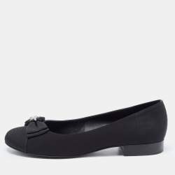 Chanel Black Canvas CC Cap Toe Bow Ballet Flats Size 39