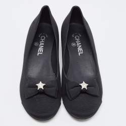 Chanel Black Canvas CC Cap Toe Bow Ballet Flats Size 39