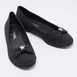 Chanel Black Canvas CC Cap Toe Bow Ballet Flats Size 39