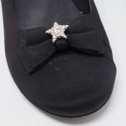 Chanel Black Canvas CC Cap Toe Bow Ballet Flats Size 39