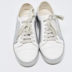 Pre Owned Chanel White/Grey Leather and Rubber CC Low Top Sneakers Size 37