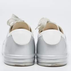 Pre Owned Chanel White/Grey Leather and Rubber CC Low Top Sneakers Size 37