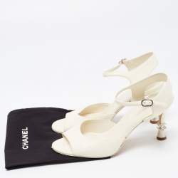 Chanel Cream Leather CC Ankle Strap Sandals Size 38