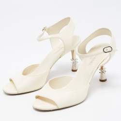 Chanel Cream Leather CC Ankle Strap Sandals Size 38