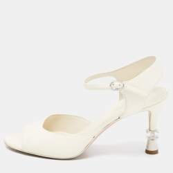 Chanel Cream Leather CC Ankle Strap Sandals Size 38