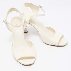 Chanel Cream Leather CC Ankle Strap Sandals Size 38