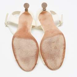 Chanel Cream Leather CC Ankle Strap Sandals Size 38