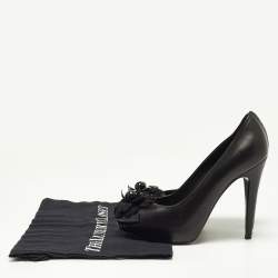 Pre Owned Chanel Black Leather CC Camellia Cap Toe Pumps Size 37